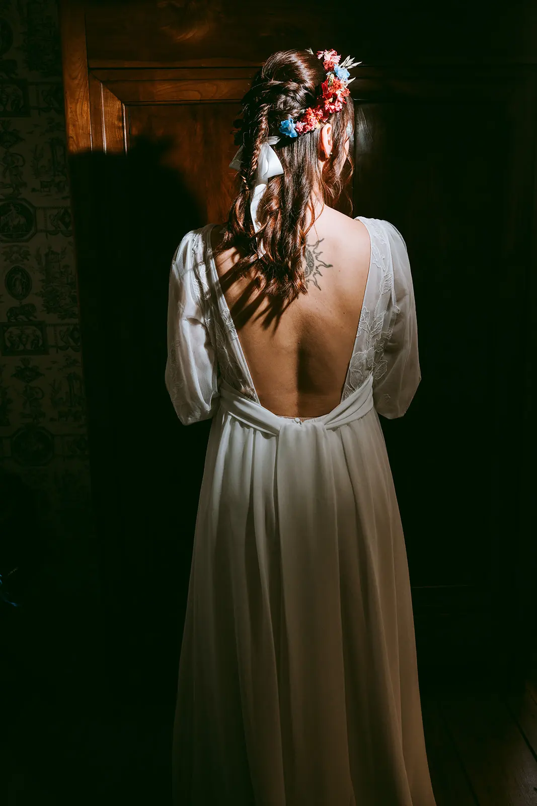 Dos de la robe de mariée au château Giscours