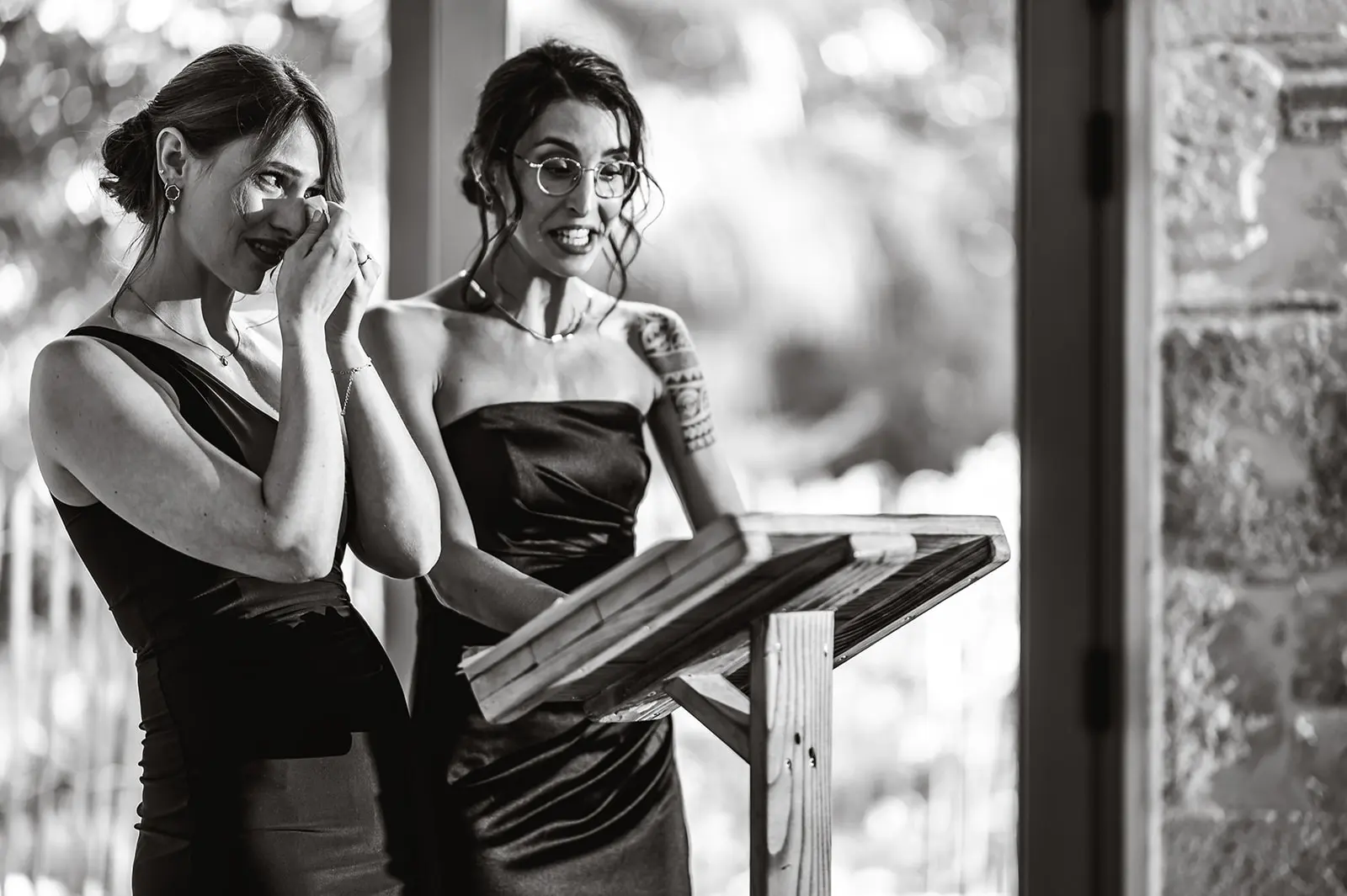 A reading during the ceremony, in black and white