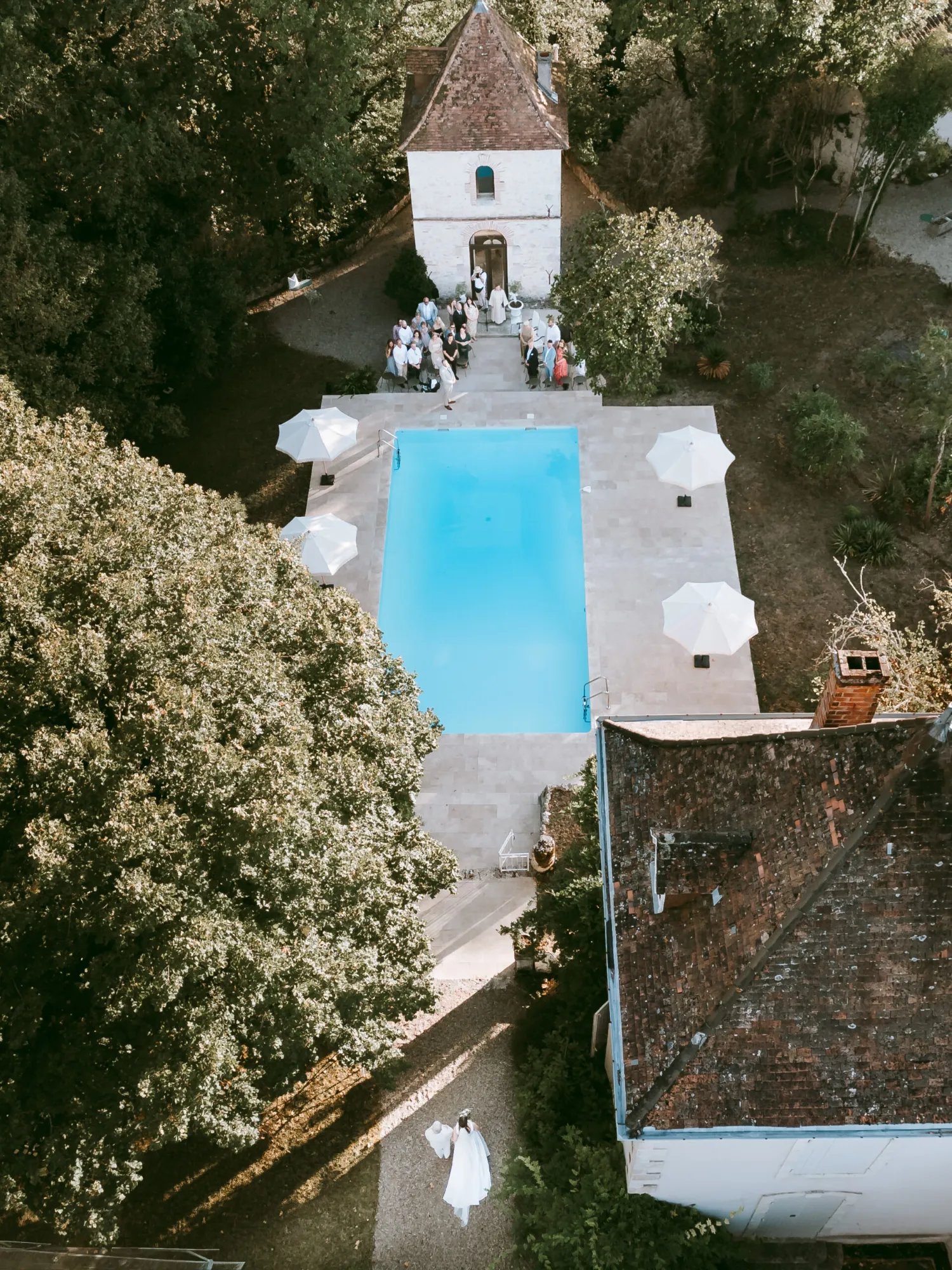 Aerial view of a wedding at an estate in South West France